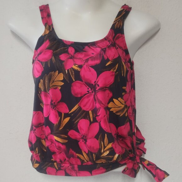 Beach Belle ** stylish Tankini, Black, Gold and red rfloral, size 12/ small - Picture 2 of 12
